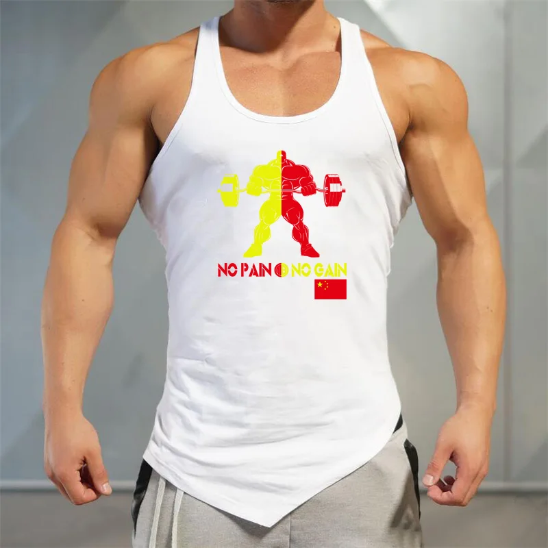 Summer Mens Gym Workout Muscle Casual Sleeveless Slim Fit Clothing Plain Irregular Hem Vest Bodybuilding Tank Tops Cotton Shirt