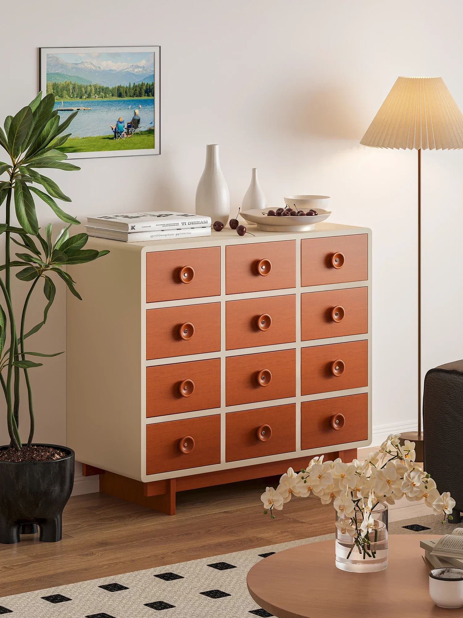 Solid Wood Italian Retro Style Chest of Drawers Four-Layer Multi-Functional Storage Bed Tail Storage Cabinet