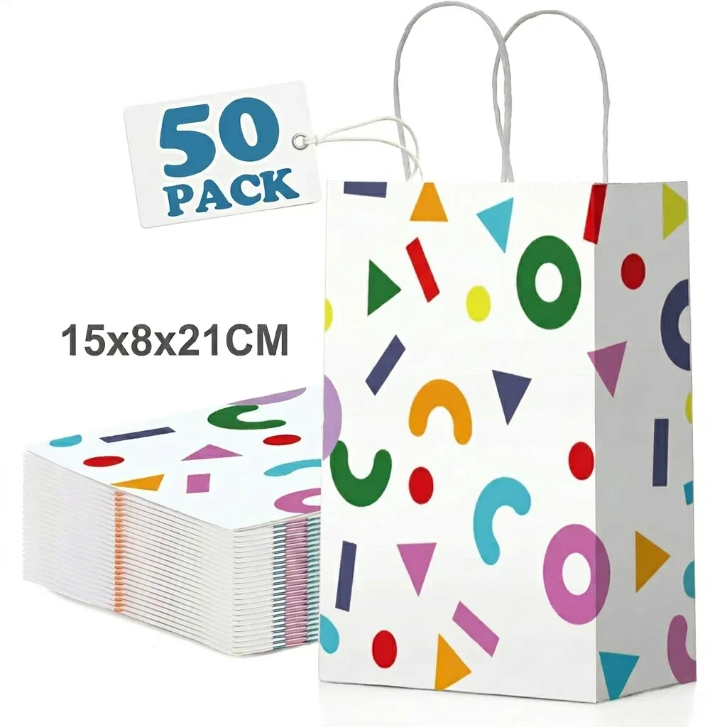 15X8X21CM Geschenktüten, 12/50 Stück Weiß Papiertüten mit Henkel, Kraftpapiertüten Klein Geeignet für Geburtstag