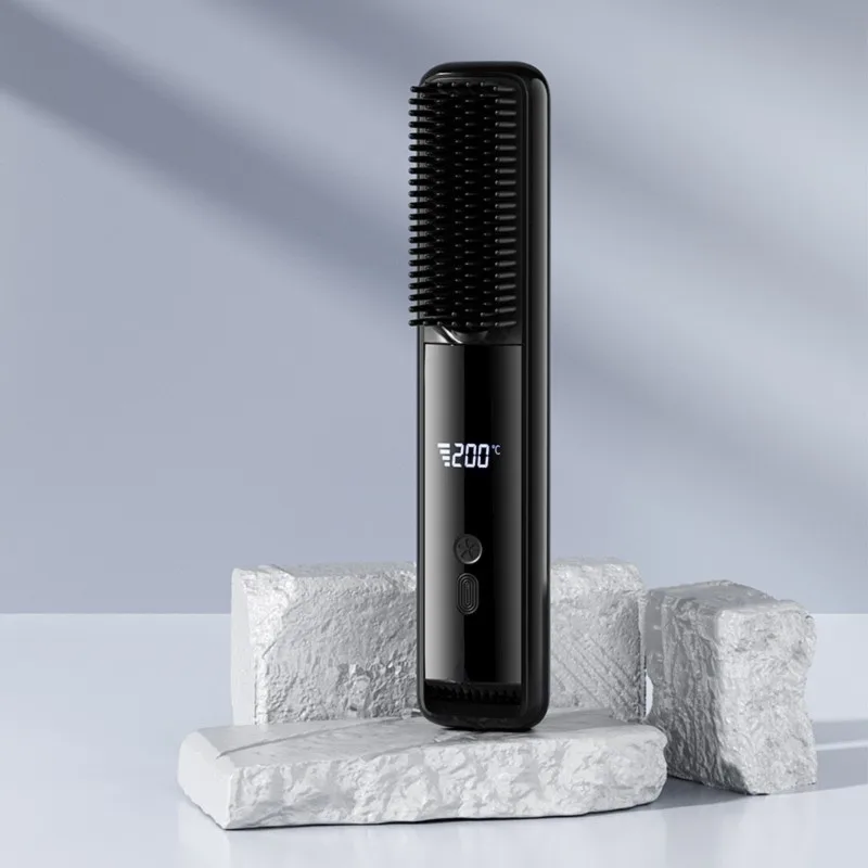 [B25B!】 Wireless Ceramic Heated Comb USB Charging LCD Display - Multicolor