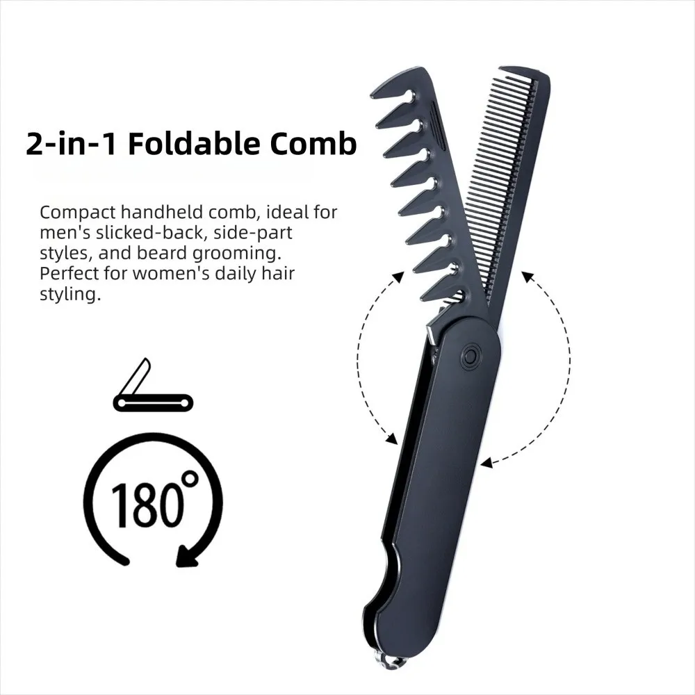 Multi-funcional Portable Folding Pocket Combs Beard Combing Plastic Wide Tooth Oil Head Comb Anti-Static 2 IN 1