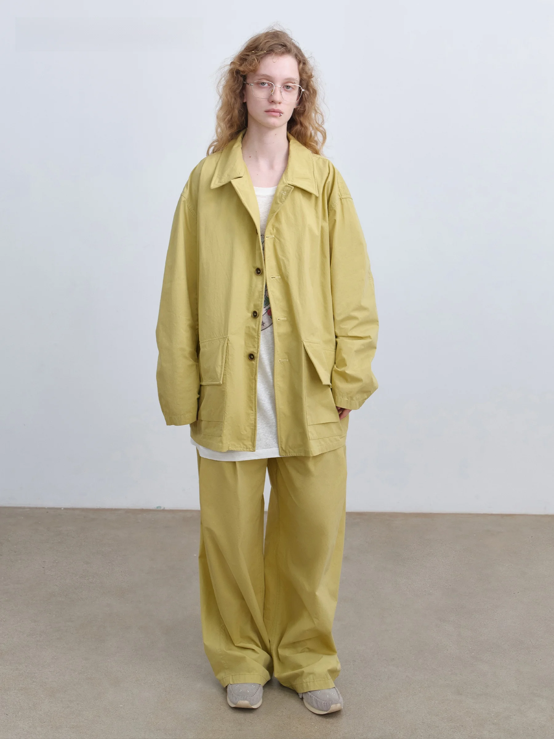 

VERMO Washed Paper Cotton Jacket Set Casual Crumpled Texture Loose Workwear Jacket Combo Spring Fashion Women's Set