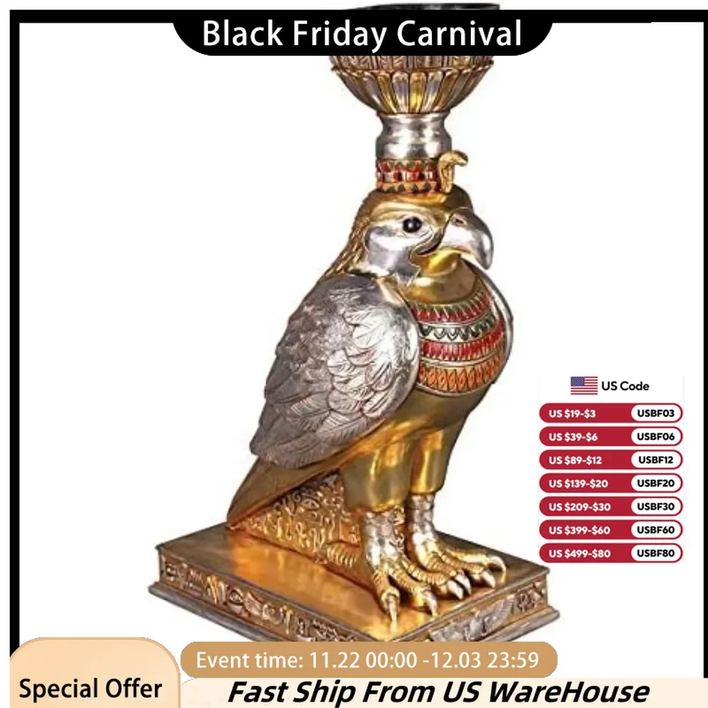 Egyptian Falcon God Pillar Ash Jar Plant Statues, 3-Foot, Multi Color High Quality Crushed Stone Handmade Casting Home Decor