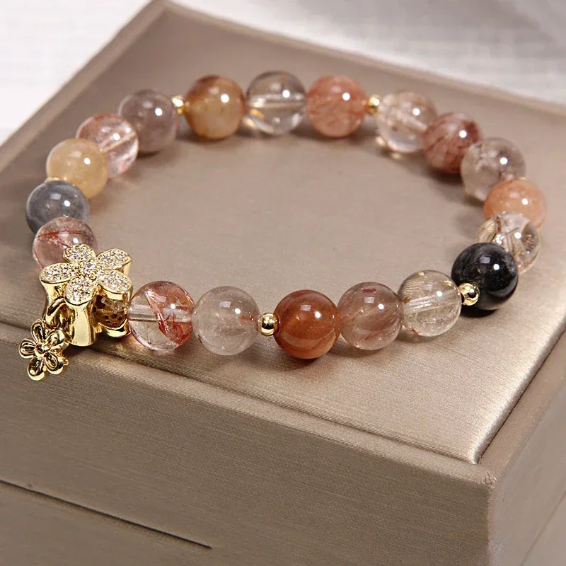 

Gold Hair Crystal Bracelet for Wealth Fortune Prosperity Business Natural Topaz Hand String Wommen Friends Birthday Daily Gift