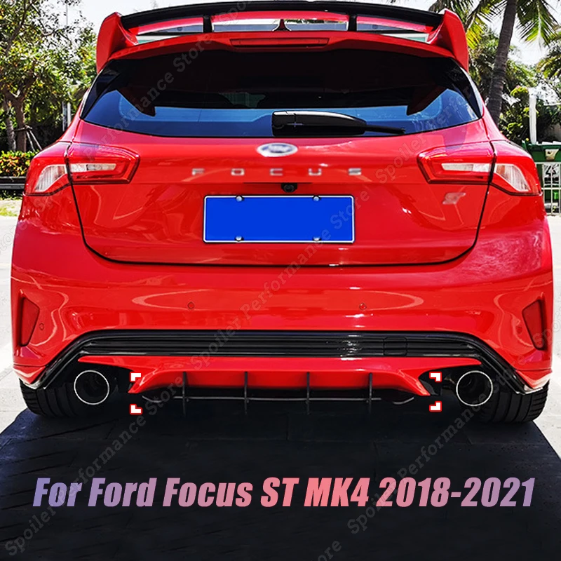 For Ford Focus ST MK4 2018-2021 Gloss Black Car Rear Bumper Splitter Lip Spoiler Diffuser Protector Guard Body Kits Accessories