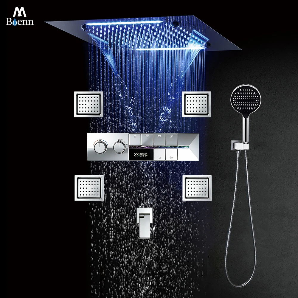 

M Boenn 6 Functions Shower Set Chrome 20 Inch Shower Head Bathroom Showers Faucets Smart Temperature Display Thermostatic Mixer