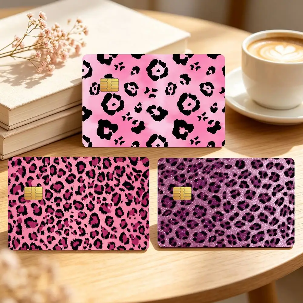 Y2K Pink Leopard Print Art Credit Card Skin Stickers For Bank Bus Metro Cards Waterproof Anti-Scratch Gift 4PCS