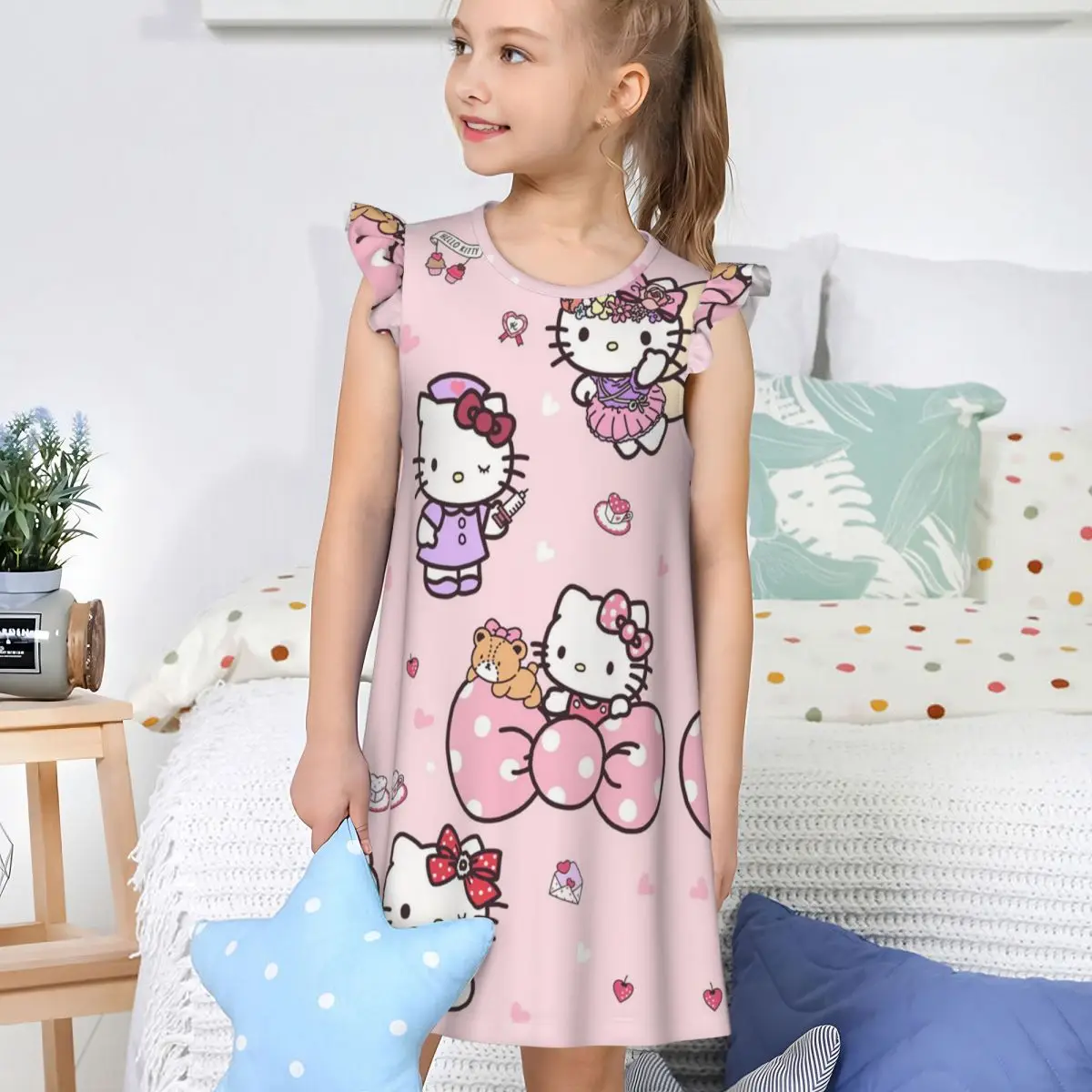 Girl's Hello Kitty Nightgowns Gift Night Dress Sleepwear Pajamas Nightie for Little Girls