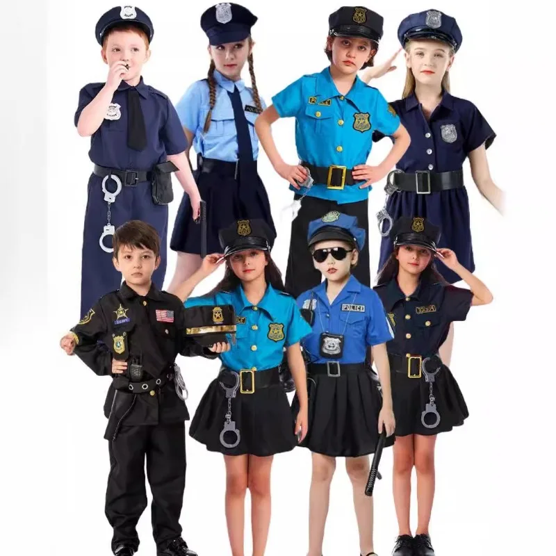 2024 Kinder Polizei Rollenspiel Cosplay Kostüm Junge Mädchen Party Karneval setzt Leistung Cross dressing Prom Party Kostüme