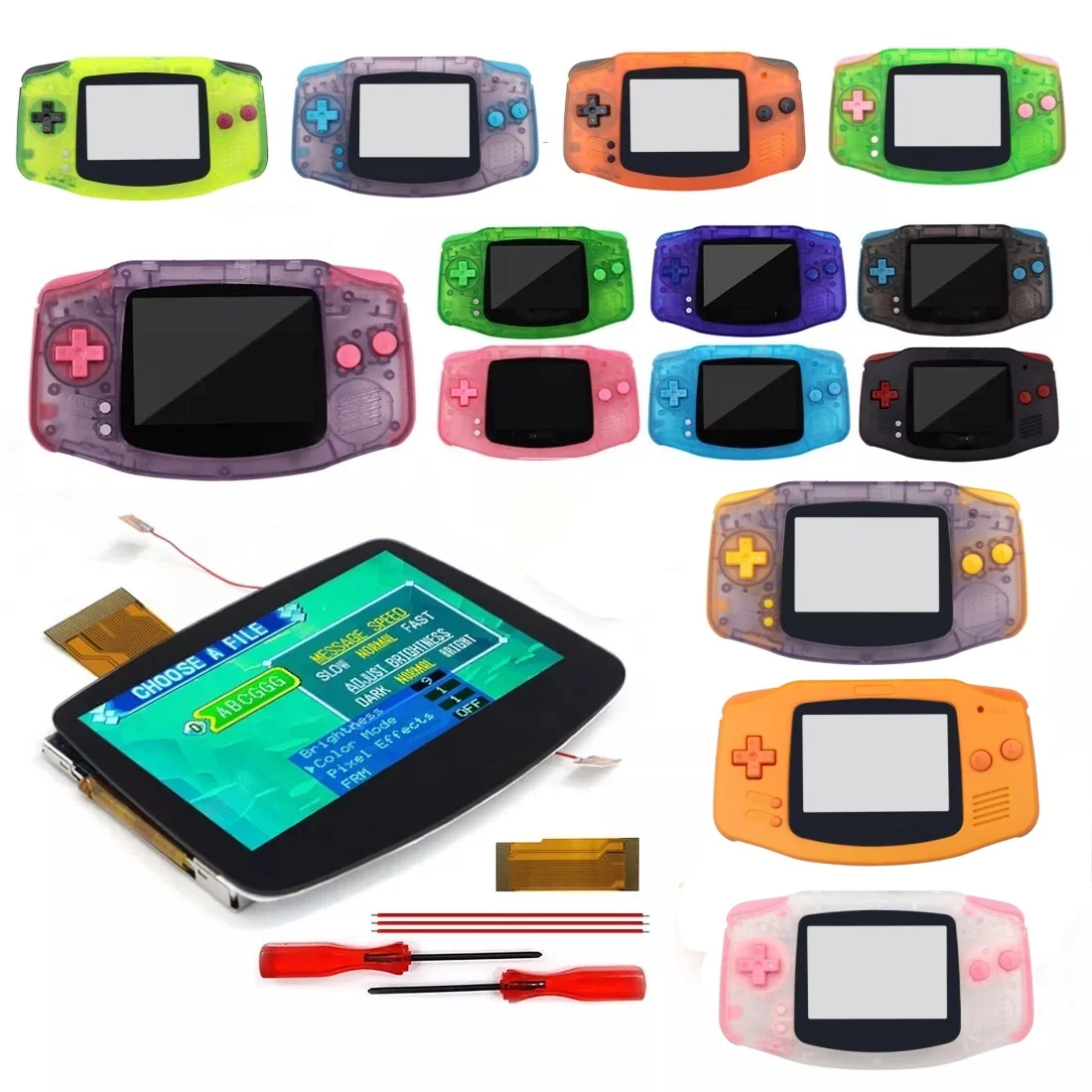 

Pink Teal Green Sky blue Shell For GBA w/Drop in 720x480 Retro Pixel V5 Pre-laminated High Brightness OSD For Gameboy advance