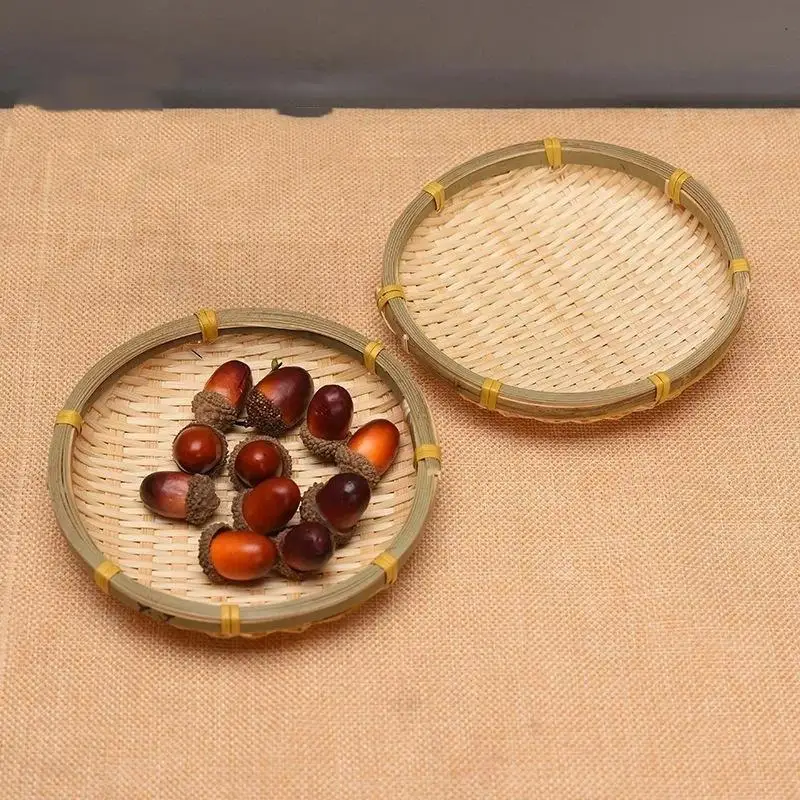 Handwoven Natural Bamboo Tray Sturdy Eco Friendly For Storage Serving Home Decor