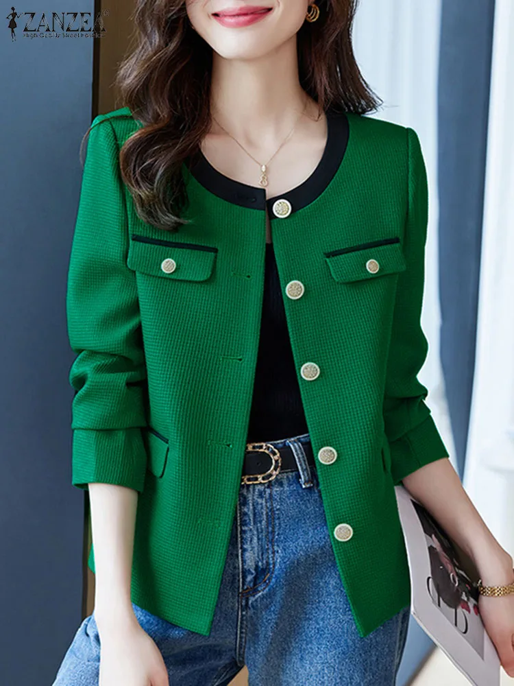 

ZANZEAWomen Autumn Long Sleeve Elegant Color Patchwork Thin Coats Casual Outwear Work Blazer Top Fashion Korean Suit Jackets