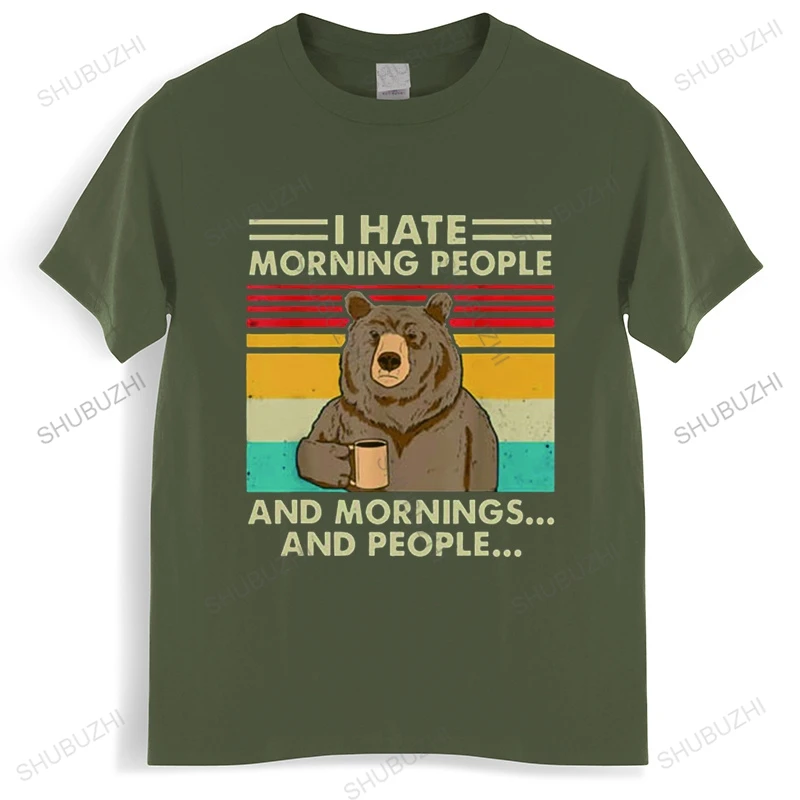 S-5XL I Hate Morning People And Mornings And People T Shirt Funny-Bear Drink Coffee Lover Cute Lazy Animal Retro T-Shirt