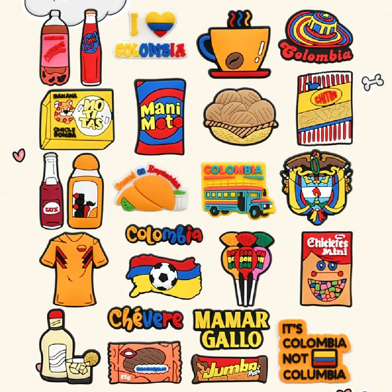 

25Pc Set Colombia Food Hat Soccer Snack PVC Sandals Shoe Charms for Clogs Slipper Accessories Ornament Holiday Gift Pins