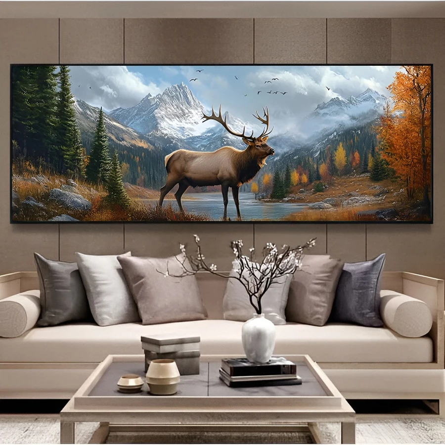Fullcang Diy Diamonds Art Painting Extra Large Size Elk Snow Mountain Scenery Mosaic Picture Animal Full Diamond Embroidery Kits