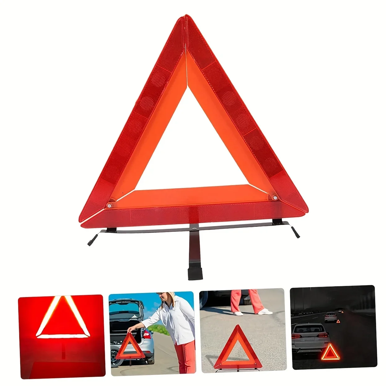 Car Triangle Red Reflective Tripod Foldable Frame Road Safety Hazard Stop Sign Car Accessories for Auto Emergency Breakdown