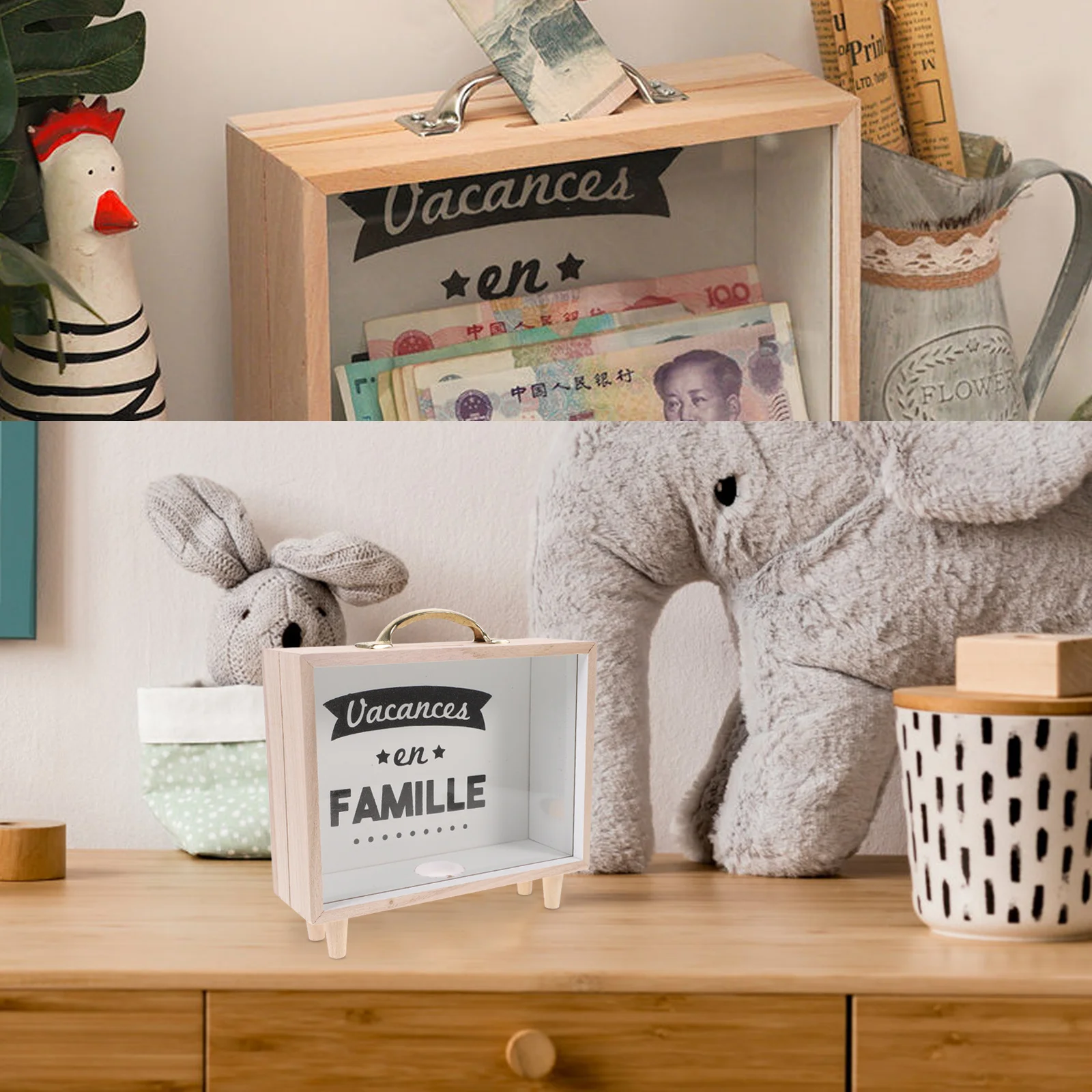 Stijlvolle houten spaarpot middelgrote geldbesparende container voor kinderen meisjes jongens cash munthouder thuiskantoor slaapkamer decor cadeau