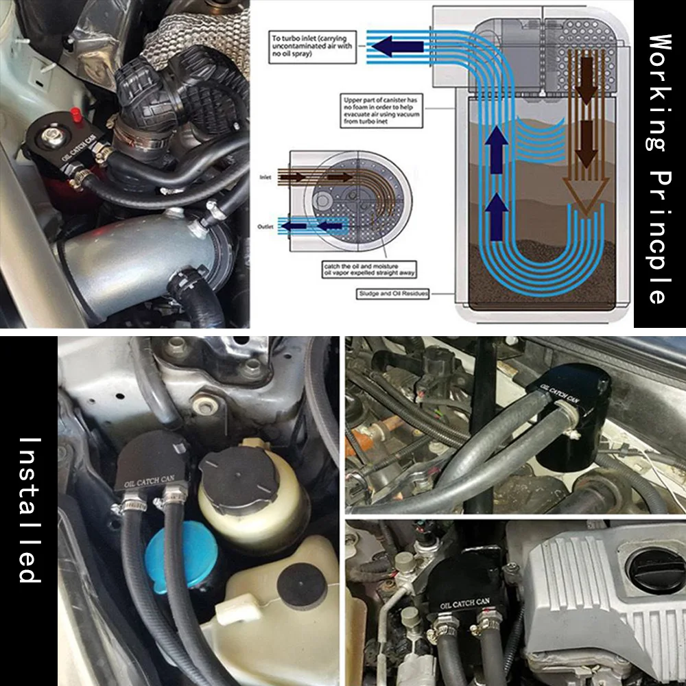 Universal verblüffter Aluminium-Ölfang behälter Kraftstoff auffang behälter mit Luftfilter rot schwarz blau silber lila Ölfangdose Kit – Detail 16