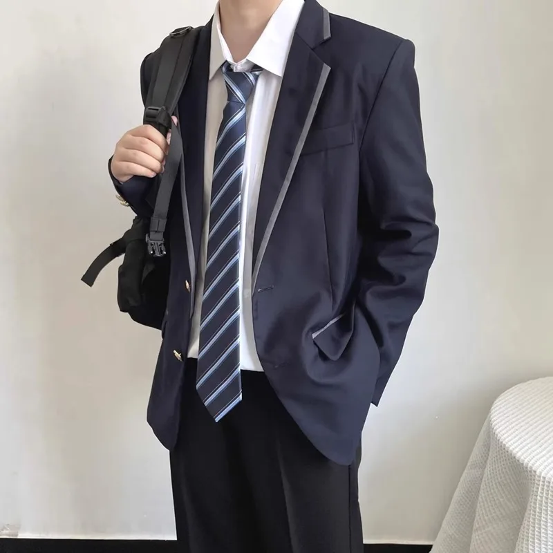 Academic Style Men's Suit Jacket Shoulder Pads Uniform Coat Graduation Season Class Uniform Outerwear Casual Long Sleeve