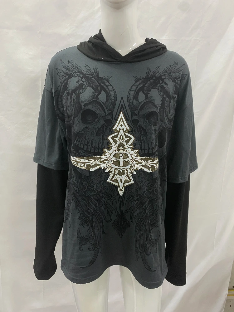 

Autumn and winter vacation two hoodies casual hooded sweatshirt skull print sportswear dark gray series men's and women's styles