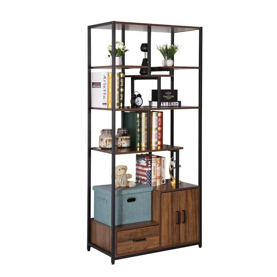 

Furniture Powerful Industrial Metal Wood Material Wood Shelf, Office Bookcase with Locker