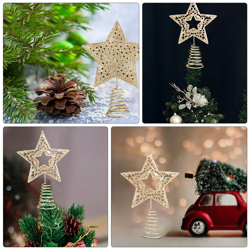 

2Pcs 3D Treetop Stars Golden Christmas Tree Decorations Stylish Tree Toppers Festive Xmas Supplies Exquisite Workmanship Bright
