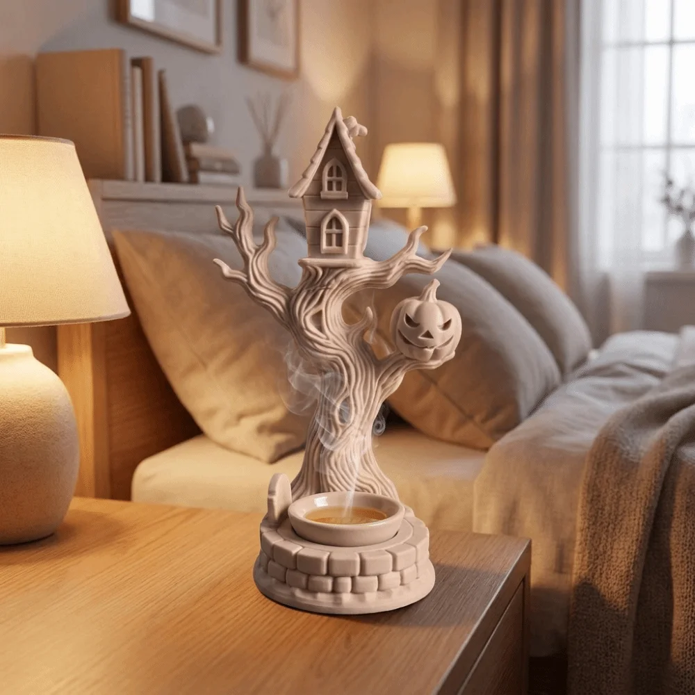 3D Printing Halloween Tree Branch Ornaments Retro Decorative Branch House Candle Holder Plastic Desk Ornaments Centerpiece