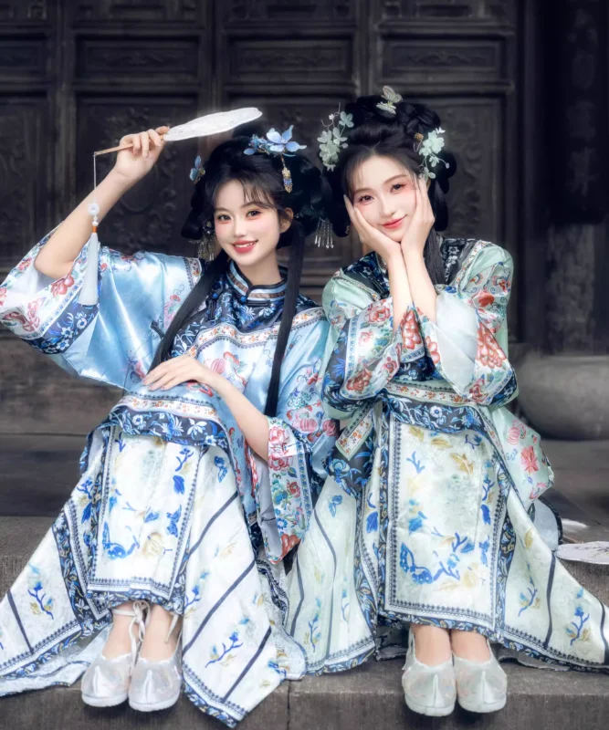 

Китайское женское летнее клетчатое платье династии Цин Hanfu, комплект из двух предметов, юбка с конским лицом