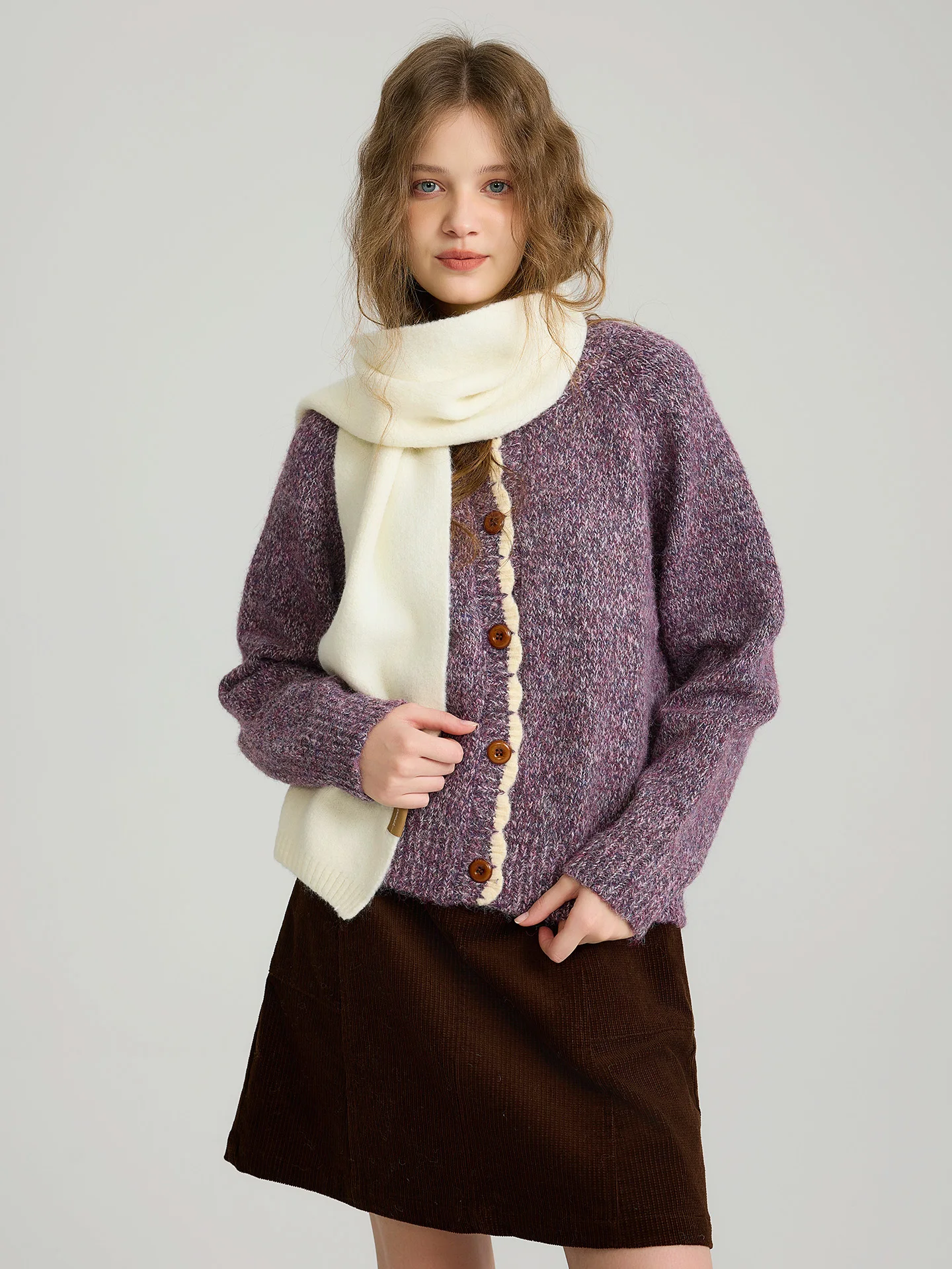 

LiuPiaoPiao Women's Knitted Open Cardigan Loose Long Sve Petal Collar Vintage Sle Polyester Blend Wool Blend Nylon