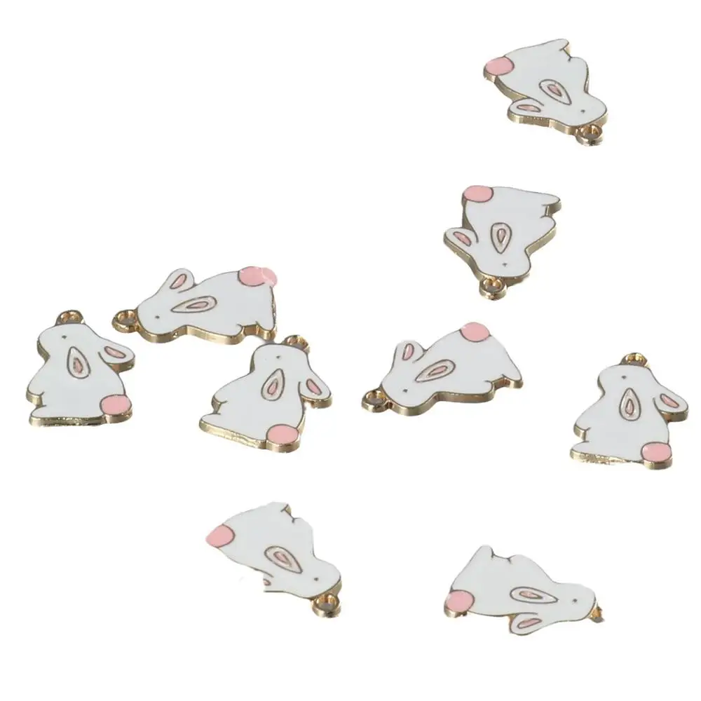 Holiday Charms Bulk Enamel Rabbit Charms 21mm*15mm Rabbit Alloy Charms White Easter Bunny Charms For Bracelets
