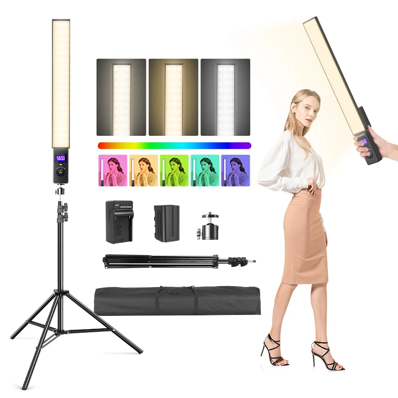 

LED Video Rgb Light Photography Lighting Sticks Kit With 2m Stand 6600MA Rechargeable Battery Photo Lights For Outdoors Shooting