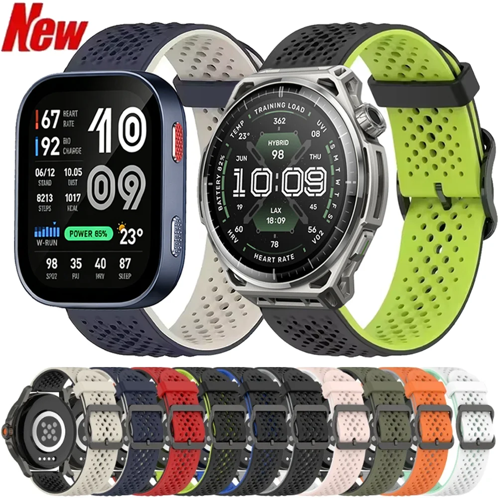 20mm 22mm Liquid Silicone Strap For Amazfit Balance 3 2 1/Bip Max 6 5 Original Breathable Bracelet Amazfit Active Max 3 2/Helio