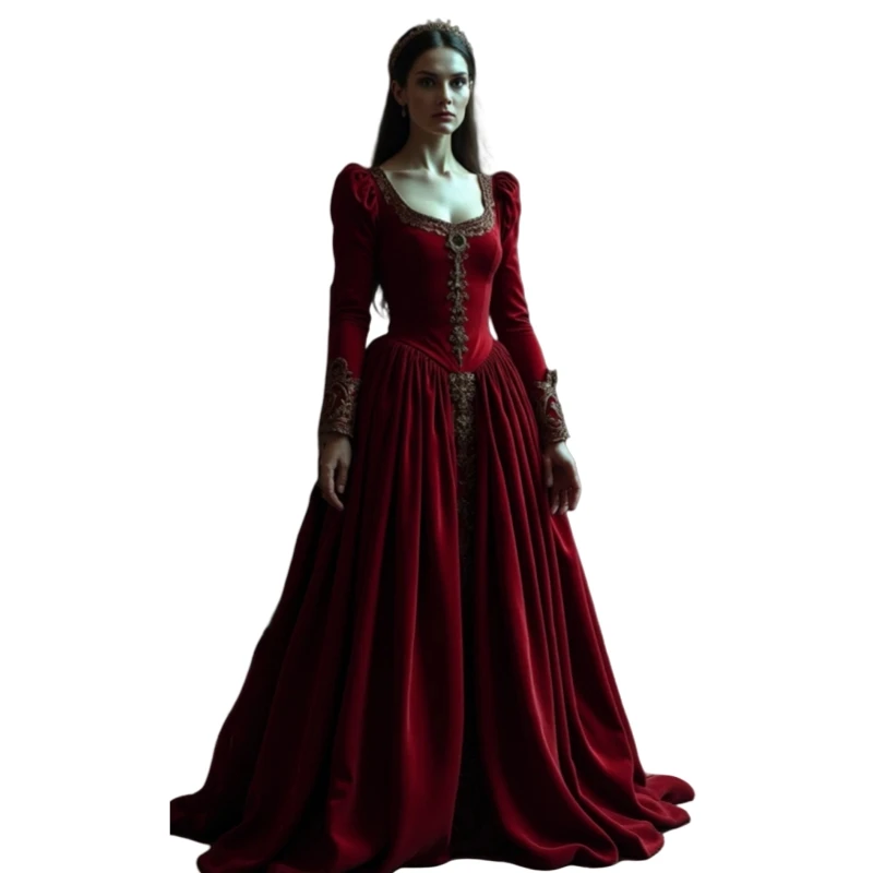 Vintage Barock Abendkleider U-Ausschnitt Lange Ärmel Satin Renaissance Abschlussball Anlass Kleid Maskerade Kostüm Maßgeschneidert