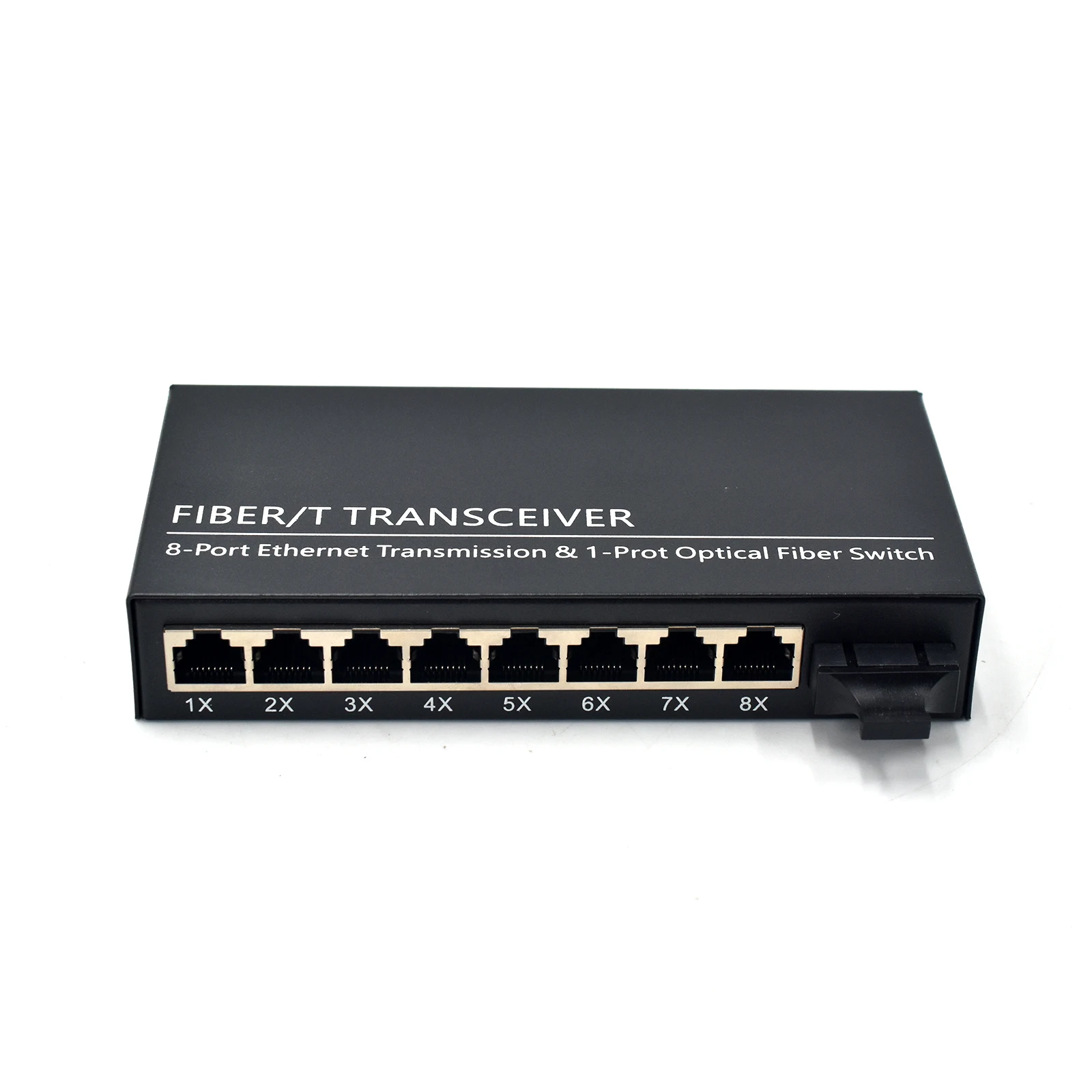 8‑Port 10/100Mbps Unmanaged Fiber Media Converter,1 SC Uplink Plug‑and‑Play Desktop Wall‑Mount for Industrial Office
