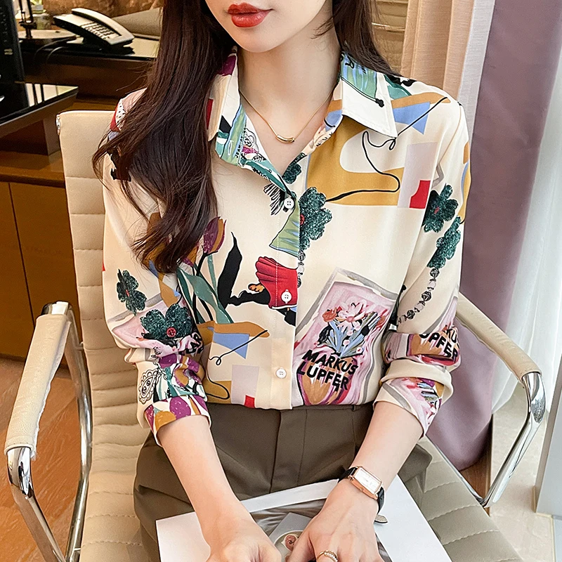 New Arrival Women\'s Blusa Mujer for Spring Autumn Fashion Trendy Print Ladies\' Button-Down Shirt for Work and Casual