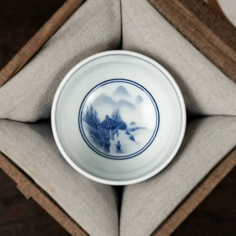 Sacred Mountain Antique Blue And White Landscape Jingdezhen Hand-Painted Set Guest Ceramic Tea Cup