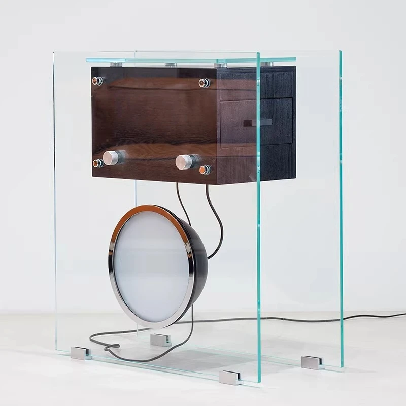 

Medieval style ultra-white glass three-color adjustment living room storage designer floor lamp