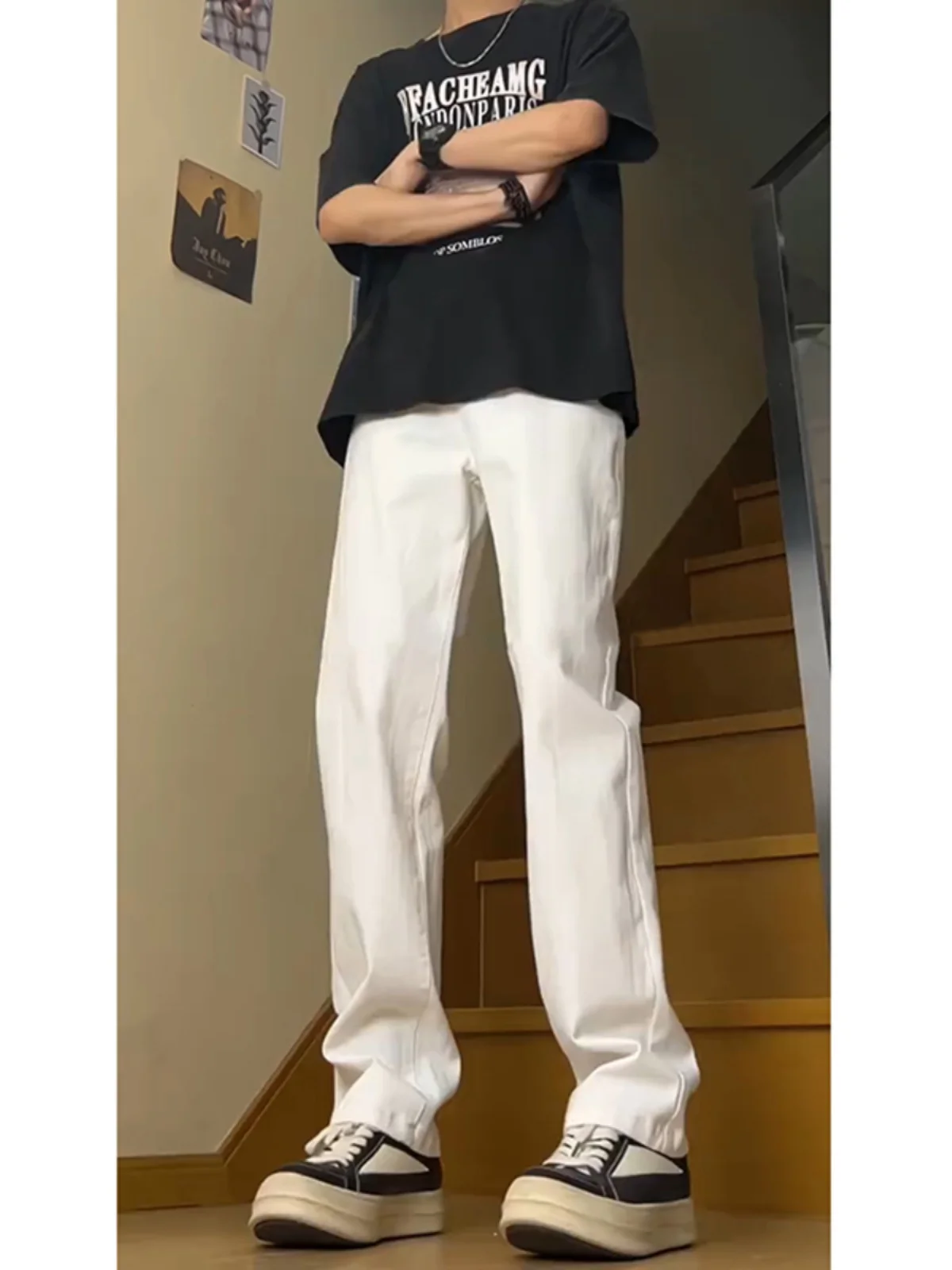 

Cleanfit Белые эластичные джинсы American High Street Vibe Мужские узкие прямые джинсы с высокой талией Джинсы из смеси хлопка и полиэстера