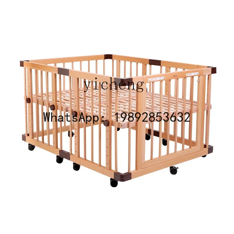 AD Twin Crib Solid Wood Twin BB Bed Large  Multi-Functional Stitching Big Bed Game Fence