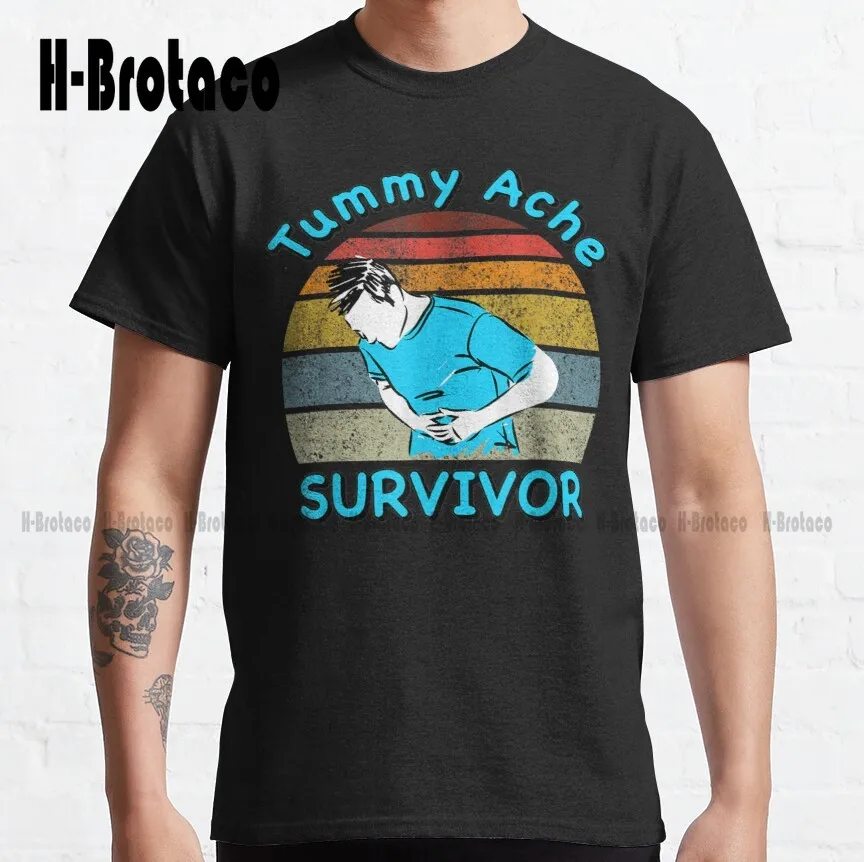 Tummy Ache Survivor Classic T-Shirt Mens Tall T Shirts High Quality Cute Elegant Lovely Kawaii Cartoon Sweet Cotton Tee Shirts