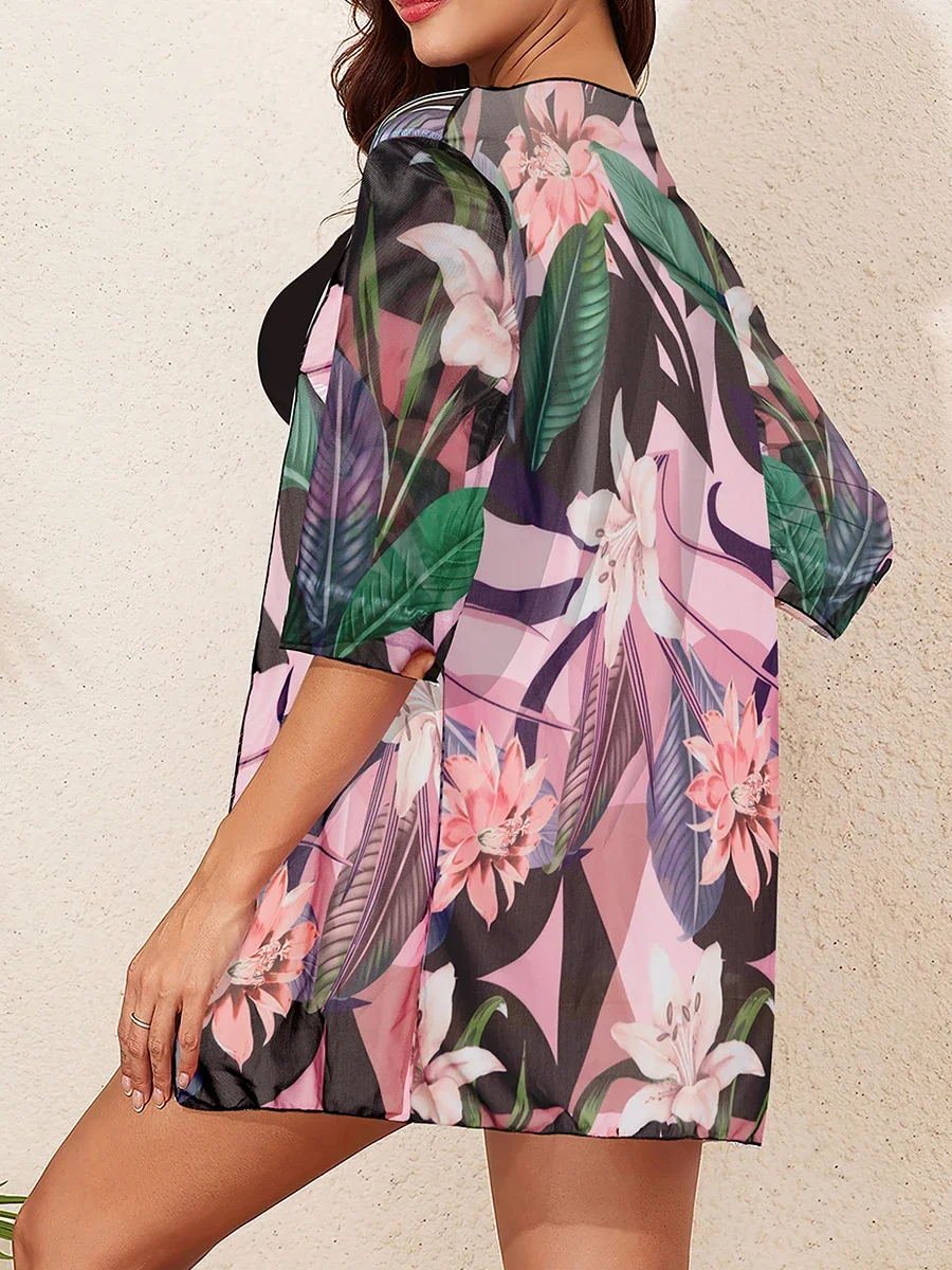 3 조각 높은 허리 비키니 2025 여성 인쇄 수영복 여성 Bandeau 수영복 기모노 Bathers 수영 수영복 수영복