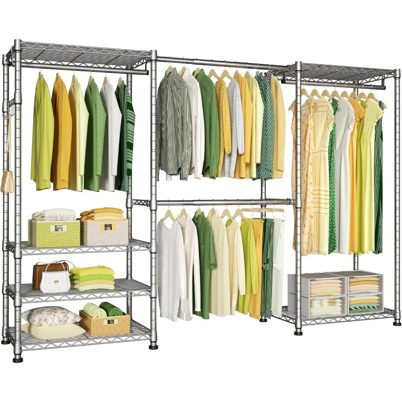 

E1 Heavy Duty Closet Garment Rack, 6 Tiers Adjustable Metal Freestanding Expandable Clothing Storage with 4 Hanger Rods