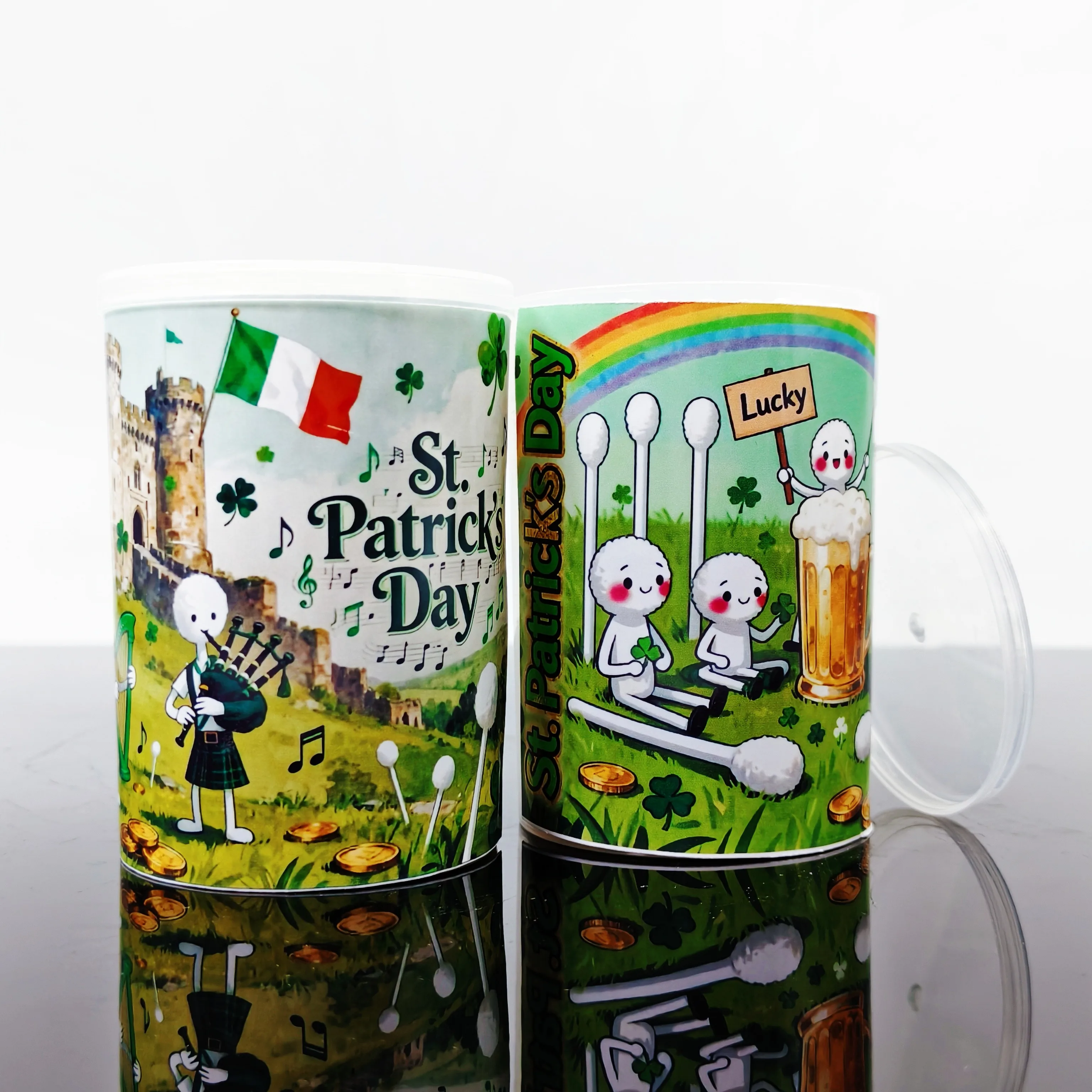 100개/200개 성 패트릭의 날 테마 면봉, 양쪽 끝이 두꺼운 면봉, 이중 원형 면봉