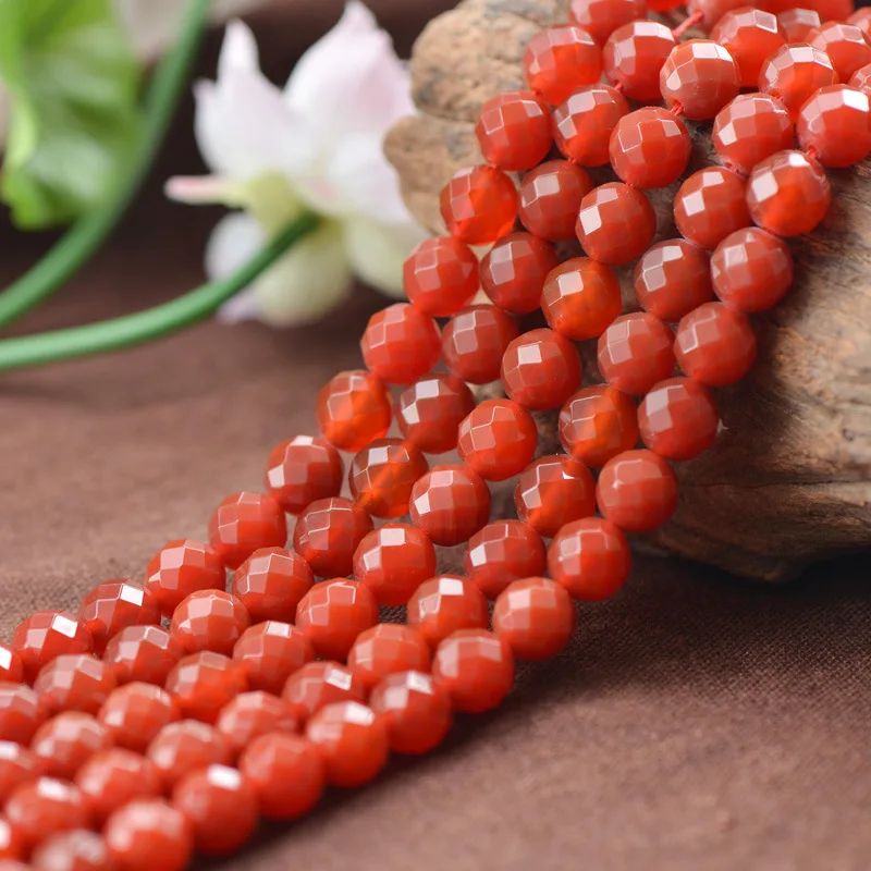 

Joanlyn Faceted Grade AA Natural Red Agate Beads 6mm-14mm Round 64 Facets 15 Inch Strand AG26A