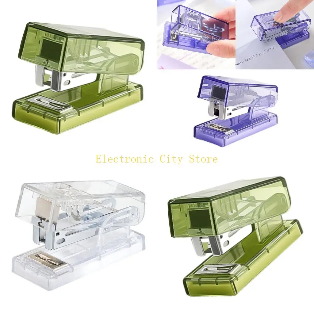 Clear Mini Stapler 10 Sheets Capacity with 1000Pcs Staple for Office School Home HU8D