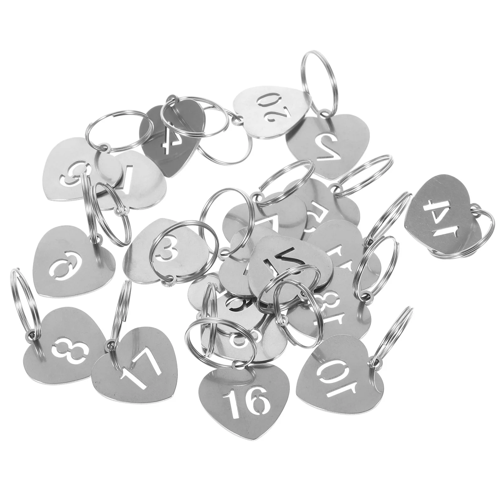 20Pcs Heart Shaped Numbered Tags Metal Number 1-20 Tags Metal Key Tags for Kindergarten key tags with ring