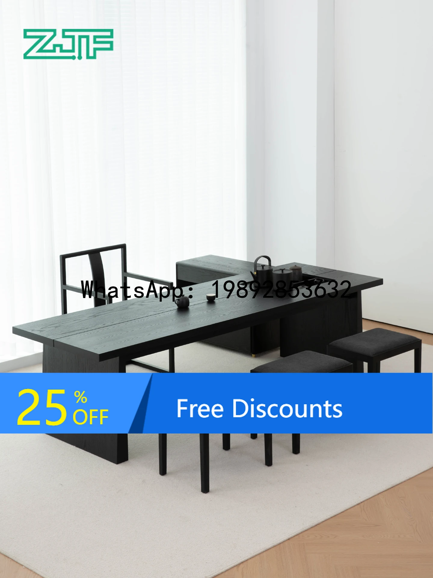 

YFY Office Reception Meeting Table Black Wabi-Sabi Style with Integrated Kettle Large Tea Table