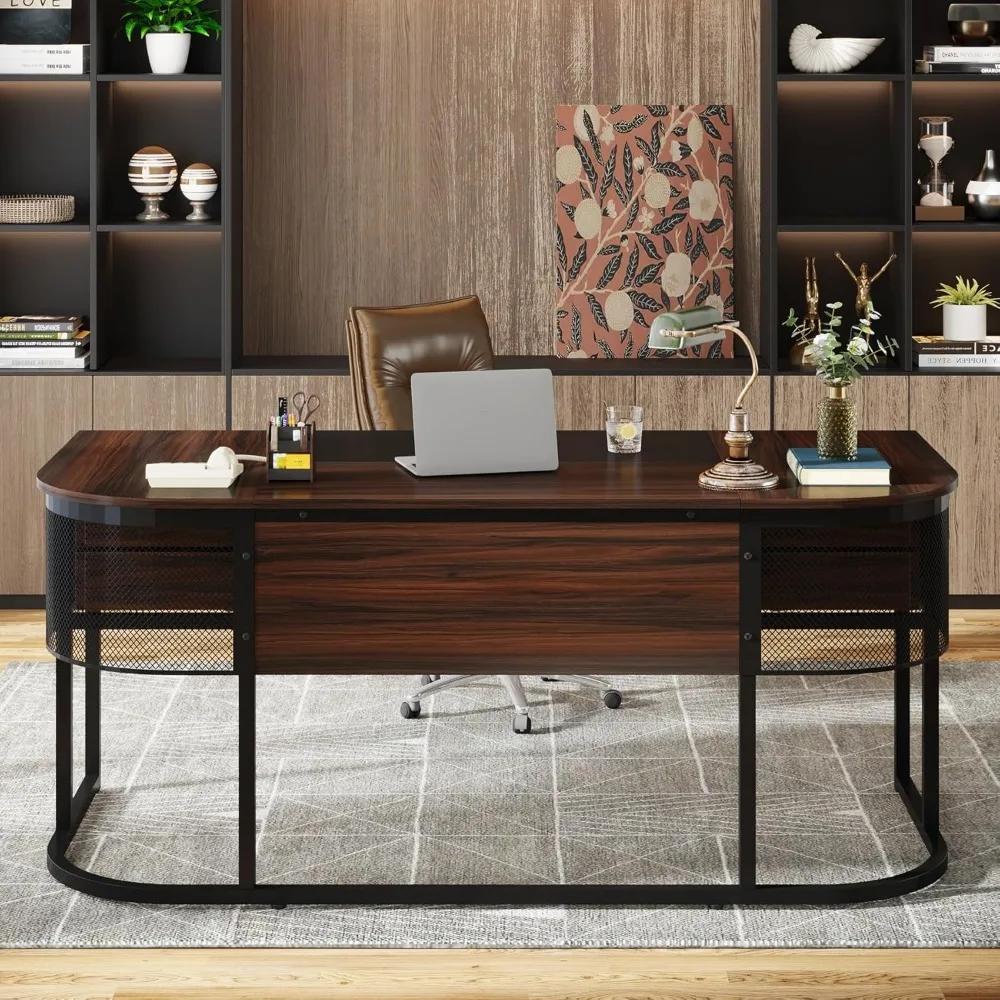 

63-Inch Executive Desk with 4 Drawers, Large Home Office Desk Computer Desk, Business Furniture Desk Workstation for