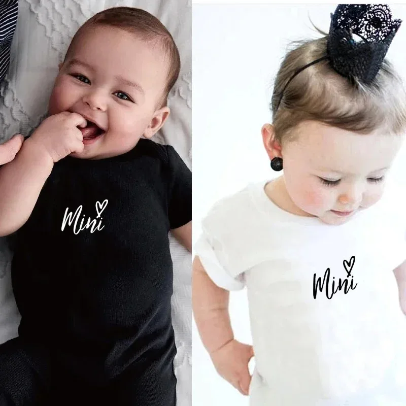 Mama Papa and MINI Little print t-shirt Family Matching Clothes Father and Son Kids Clothes daddy Baby T Shirt Short Sleeve