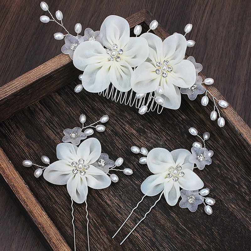 1 Set Handmade Flower Bridal Hair Jewelry Crystal And Pearl Hair Comb Hairpins Women Headpiece For Wedding Party